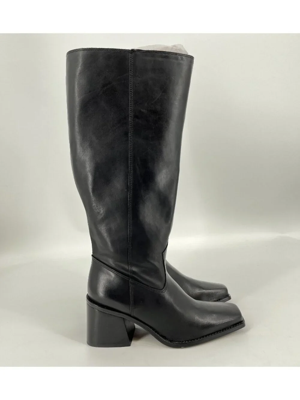 Vince Camuto Sangeti Knee High Boots Black Size 8W Leather Block Heel X-Wide